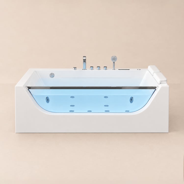 71" 2-Person Whirlpool Bathtub with Massage Jets & Thermostatic Control & Big Waterfall