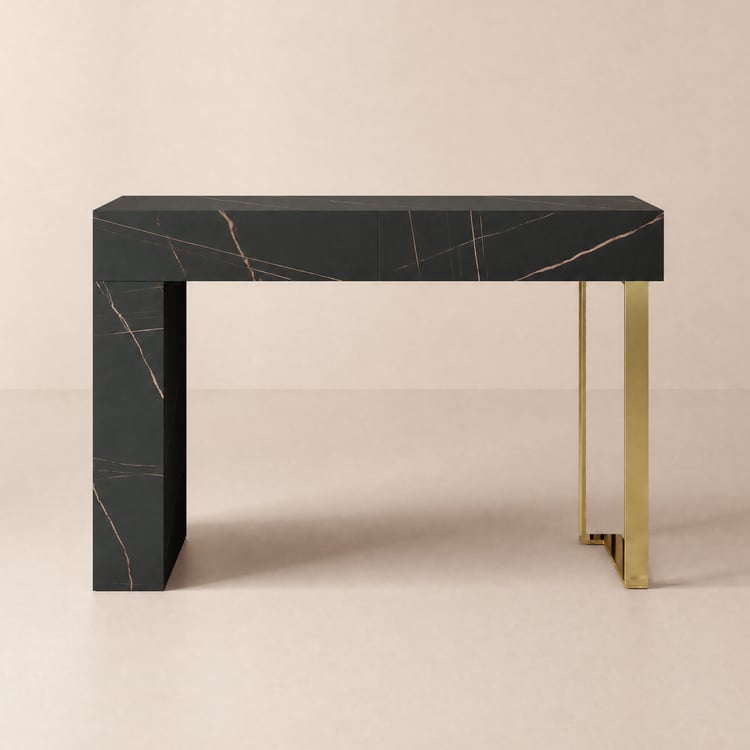 Moderno 119 cm Mesa consola efecto mármol con 2 cajones y patas doradas