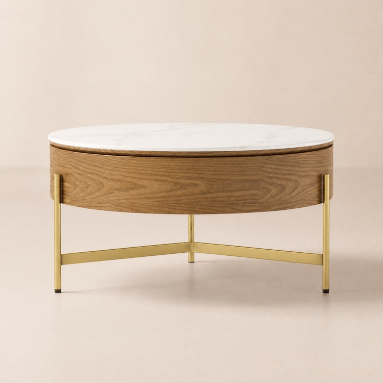 Mesa de centro elevable redonda de 80 cm y superficie de vidrio templado
