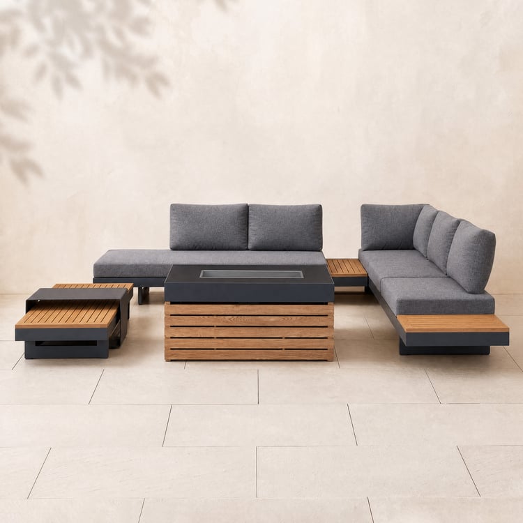 Tevara 4-Piece Outdoor Teak & Aluminium Modular Sofa Set with Coffee Table for 6 in Grey