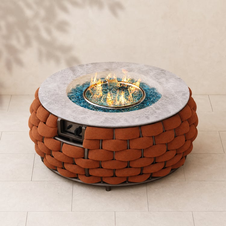 Cocaro Weave Round Smokeless Propane Fire Pit in Orange