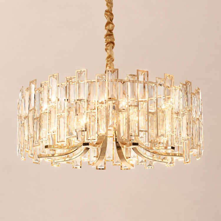 Clyvra 10-Light Modern Crystal Chandelier with Adjustable Chain in Gold