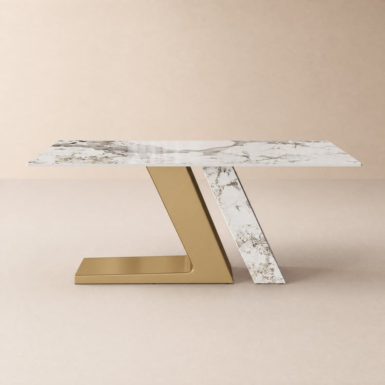 Silexa Table à manger rectangulaire moderne en pierre frittée brillante de 180 cm, 6 places