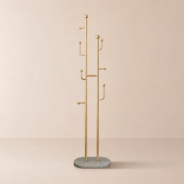 Perchero de metal moderno y elegante de 1700 mm con base de mármol en oro