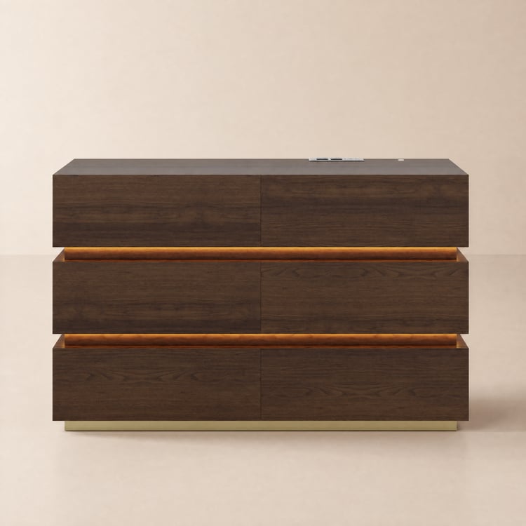 Lumio 120 cm LED 6-Drawer Dresser with Charging Station
