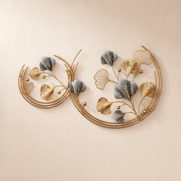 Modern 3D Hollow-out Ginkgo Leaves Wall Decor Home Metal Round Wall Art in Gold & Gray