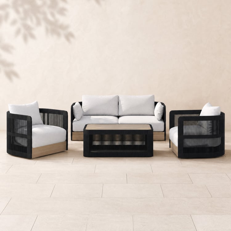 Costra 4-Piece Outdoor Rope Weave Swivel Sofa Set with Coffee Table in Black for 4