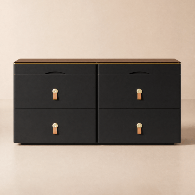Chanor 47" Glass Top Black 6-Drawer Dresser with Jewelry Display