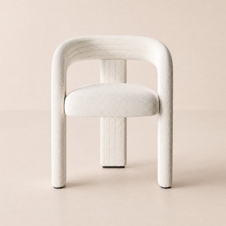 Modern Off White Boucle Dining Chair with Curved Back & Upholstered Legs, 2 Pieces