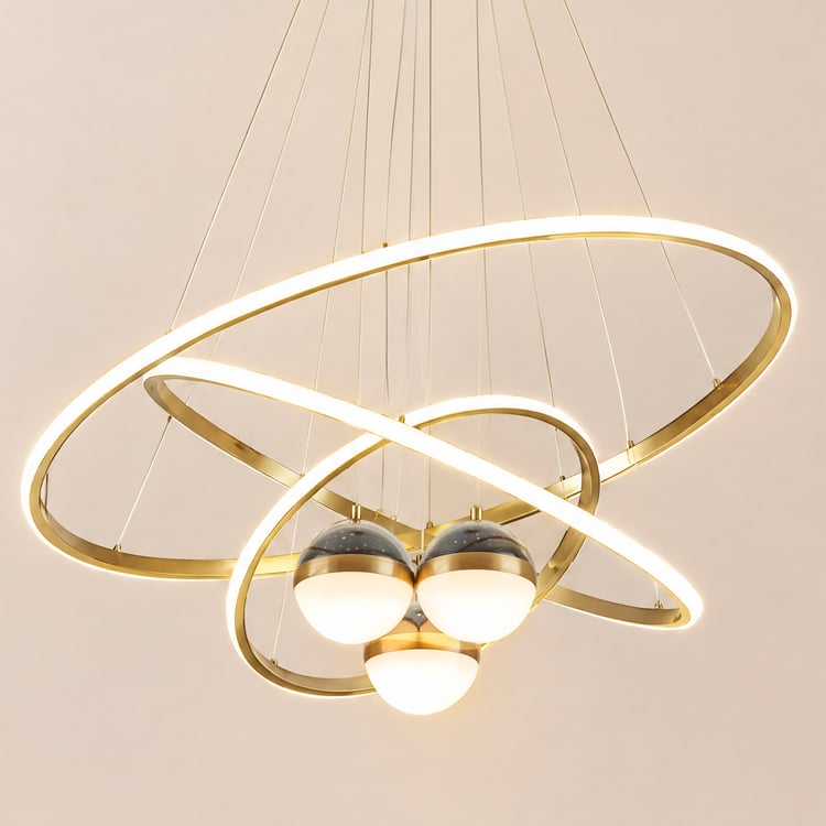 Modern Gold 3-Light LED Chandelier 3 Color Modes Remote Control Starry Reflection Light