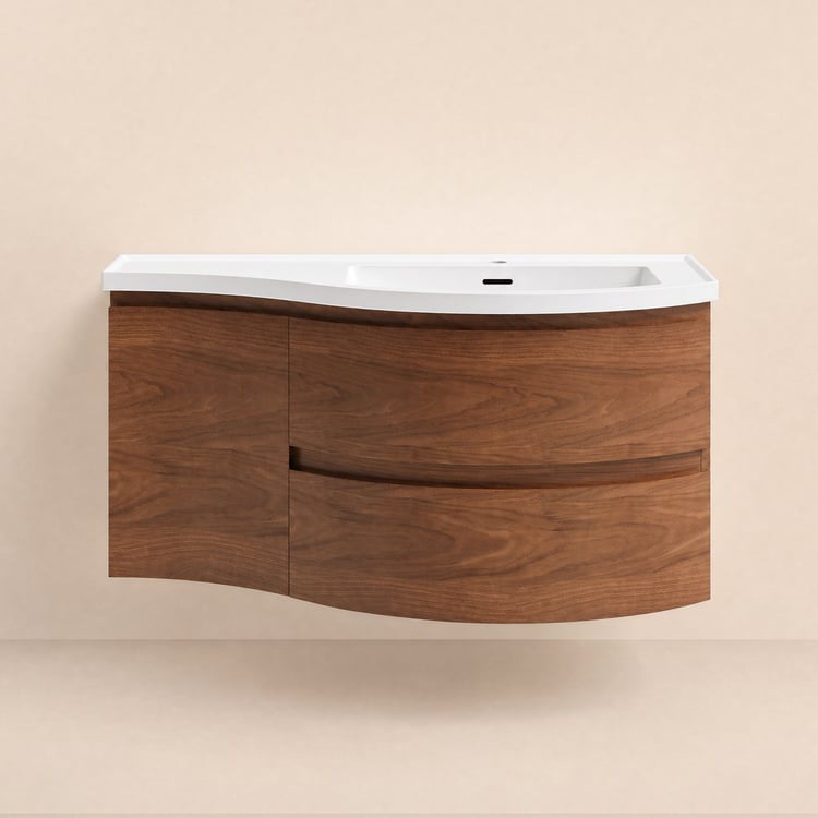 Lavabo a parete di forma curva con lavabo e contenitore, 90 cm
