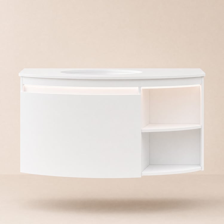 Modern 36" Corner Floating Single Bathroom Vanity with Sink, LED Light, Storage