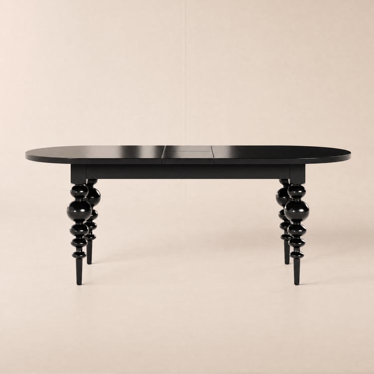 Mid-Century Modern 67"-79" Extendable Black Oval Dining Table, Seats 4–6