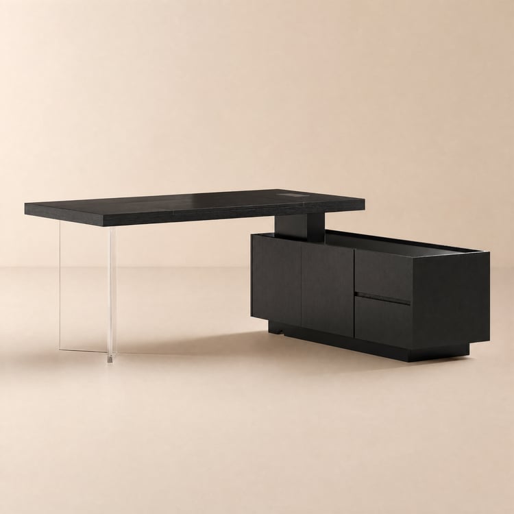 1815mm Modern Black Standing L-Shape Executive Desk with lifter Desktop Right Hand