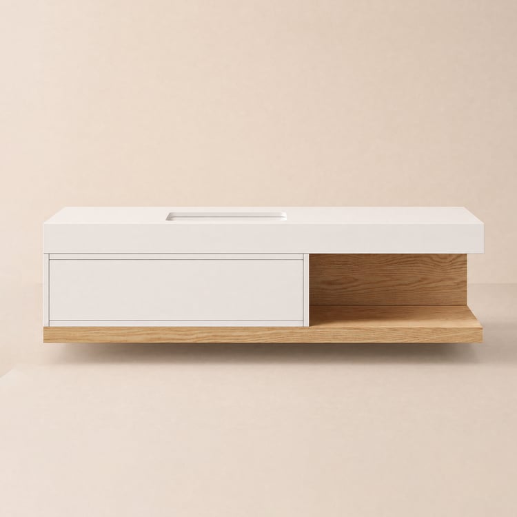 Ensemble de vanité de salle de bain flottant moderne de 1500 mm avec montage mural à vasque unique blanc et naturel