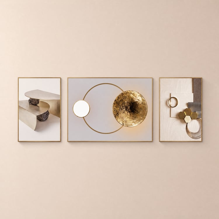 3 Pieces Modern Geometric Abstract Wall Decor Set Canvas Print with Frame Living Room