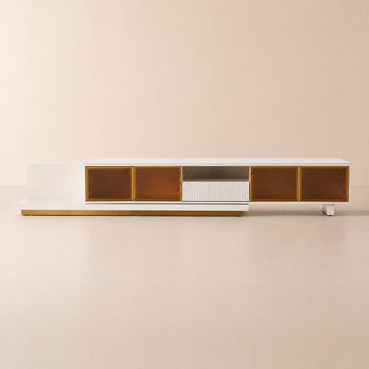 Mueble TV extensible con puertas de vidrio y luz LED de 280 cm - caqui