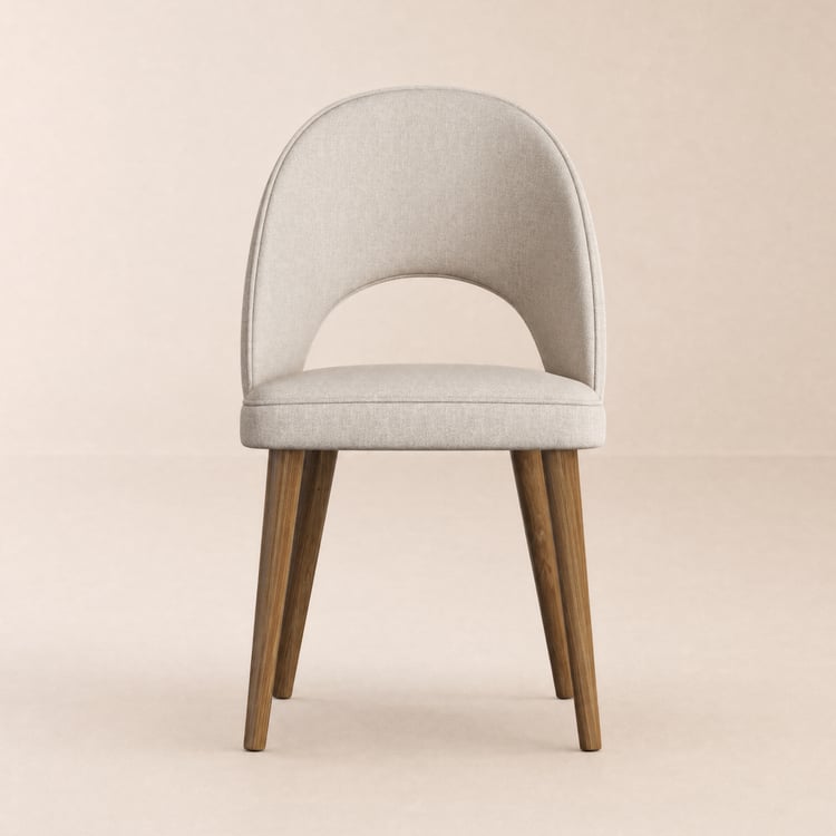 Modern Sand Cotton and Linen Dining Chair with Wooden Legs, 2 Pieces