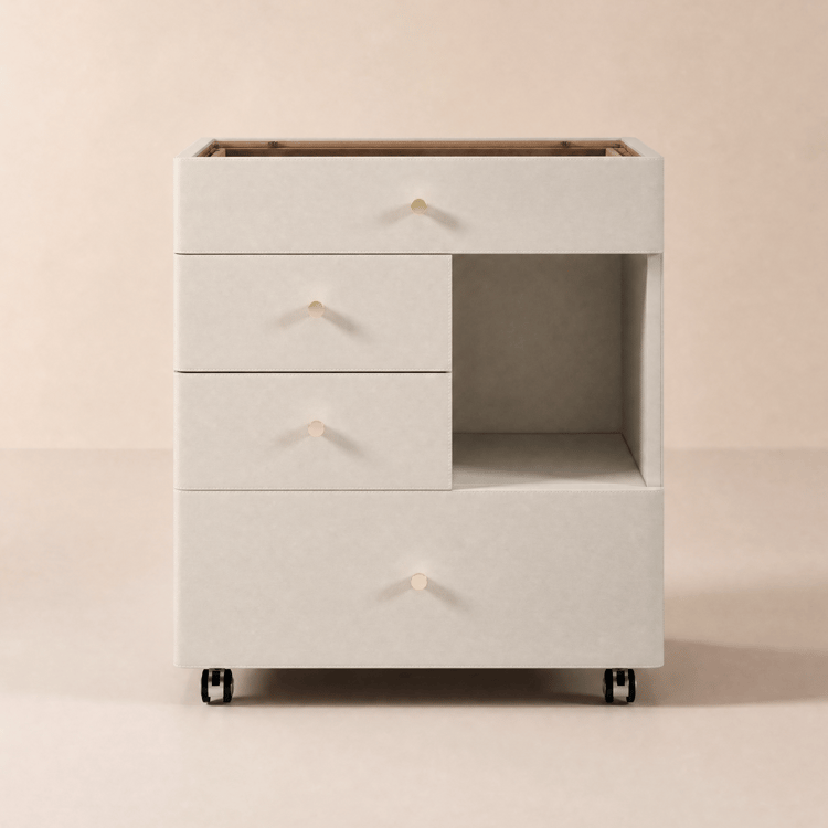 Begehbarer Kleiderschrank Island Jewelry Kommode aus Leder mit Glasplatte｜Homary DE