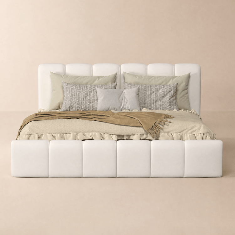 Lit rembourré Humply King en cuir blanc, 140 cm