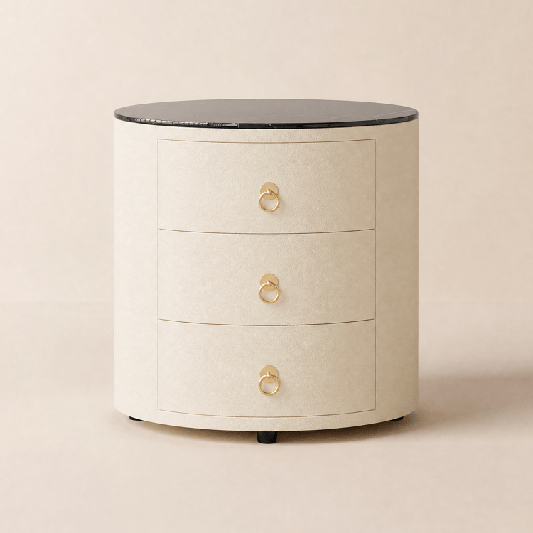 Table de chevet intelligente en cuir à 3 tiroirs avec lumière et haut-parleur