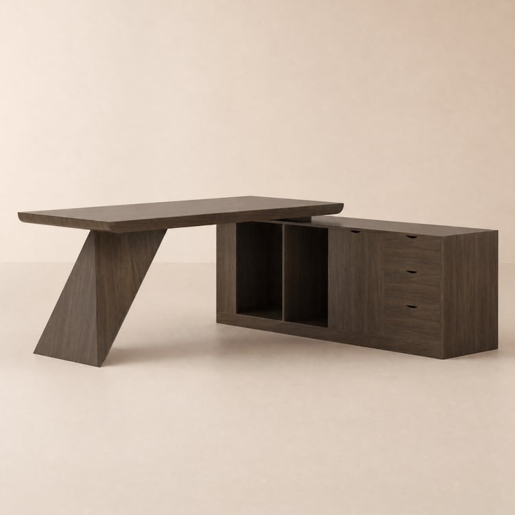 Bureau de direction moderne en L marron fumé de 180 cm avec retour à droite