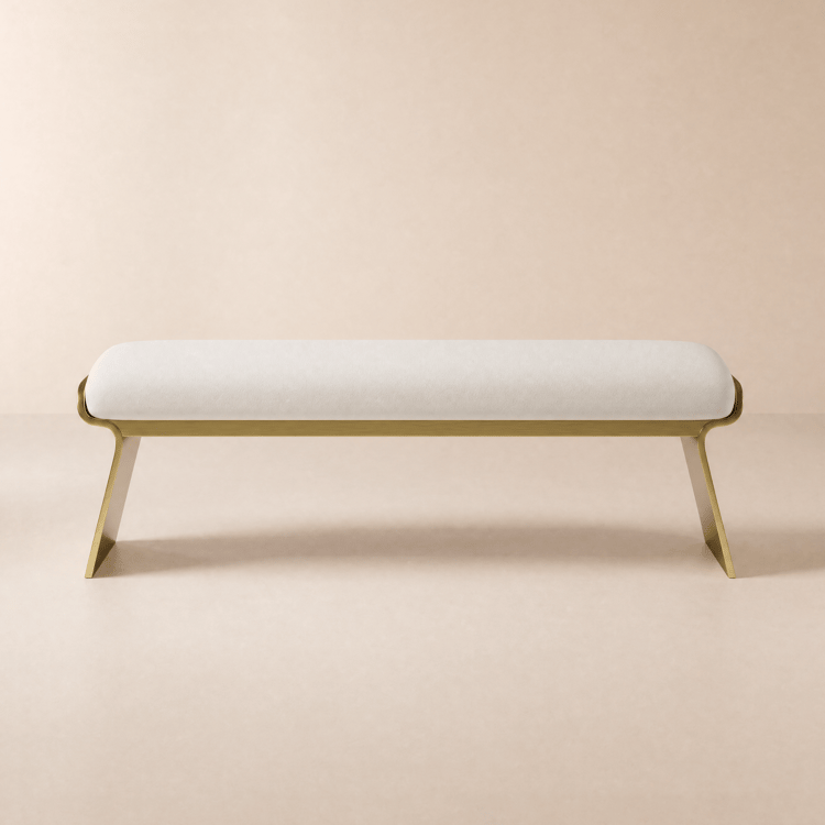 Upart Beige Modern Stainless Steel Bench Leath-Aire Upholstered Bedroom Long Bench