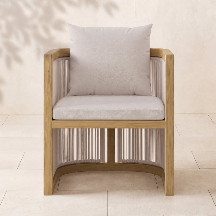 Wevara 2 Pieces Modern Aluminium & Ropes Outdoor Patio Dining Chair Set in Walnut & Oatmeal
