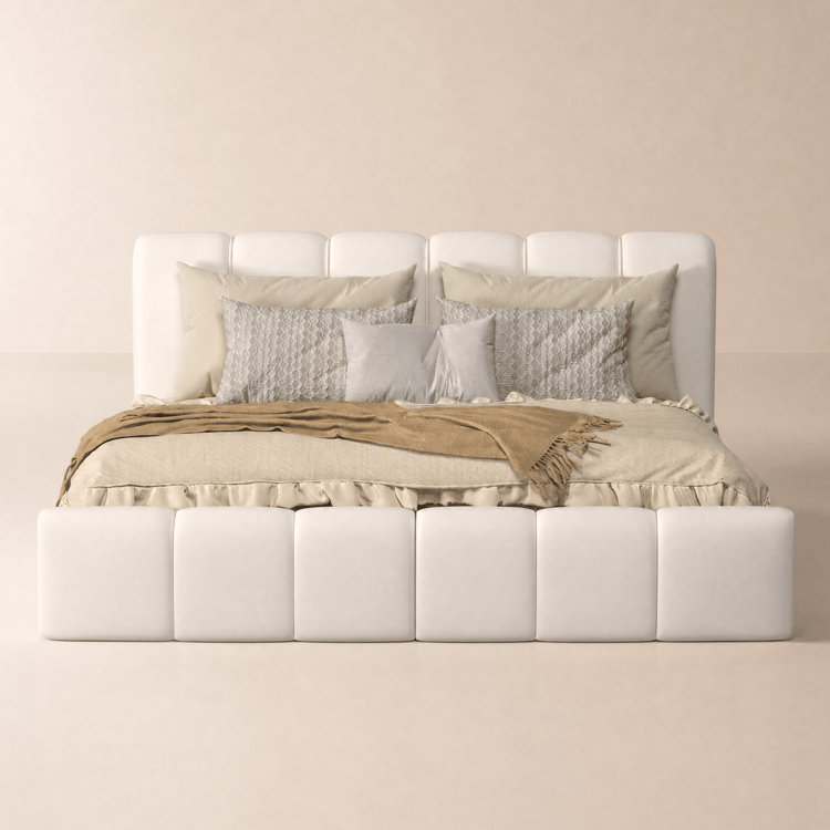 Humply Modern Queen White Leather Upholstered Bed Frame