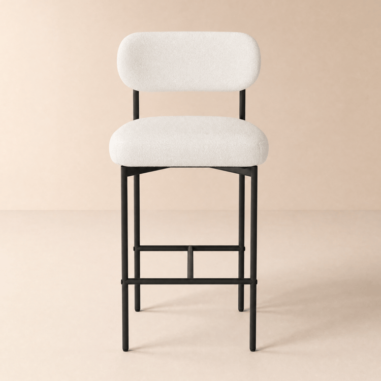 Modern Boucle White Counter Stool Set of 2 with Back & Footrest