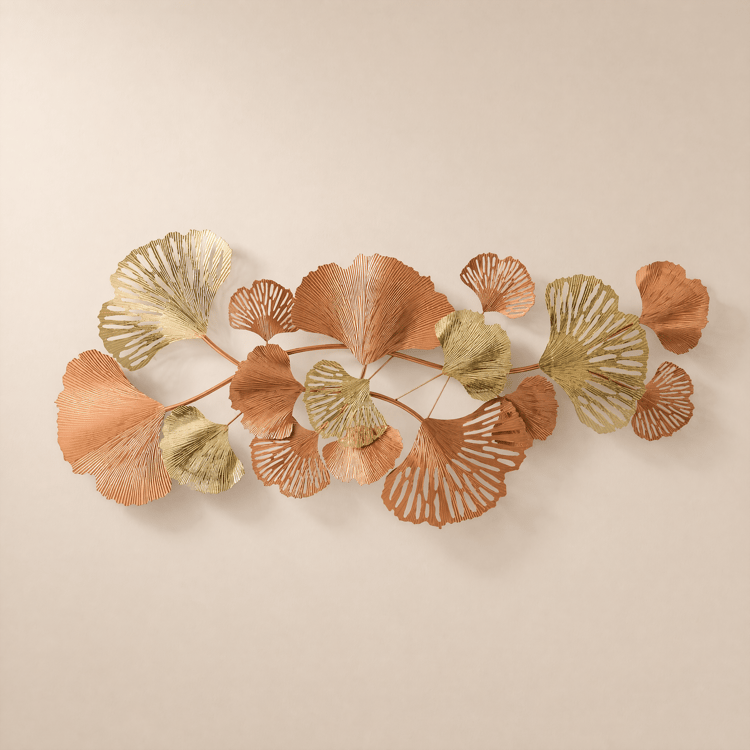 53.9" Farmhouse Gold Ginkgo Leaves Wall Decor For Living Room Bedroom Metal Wall Art