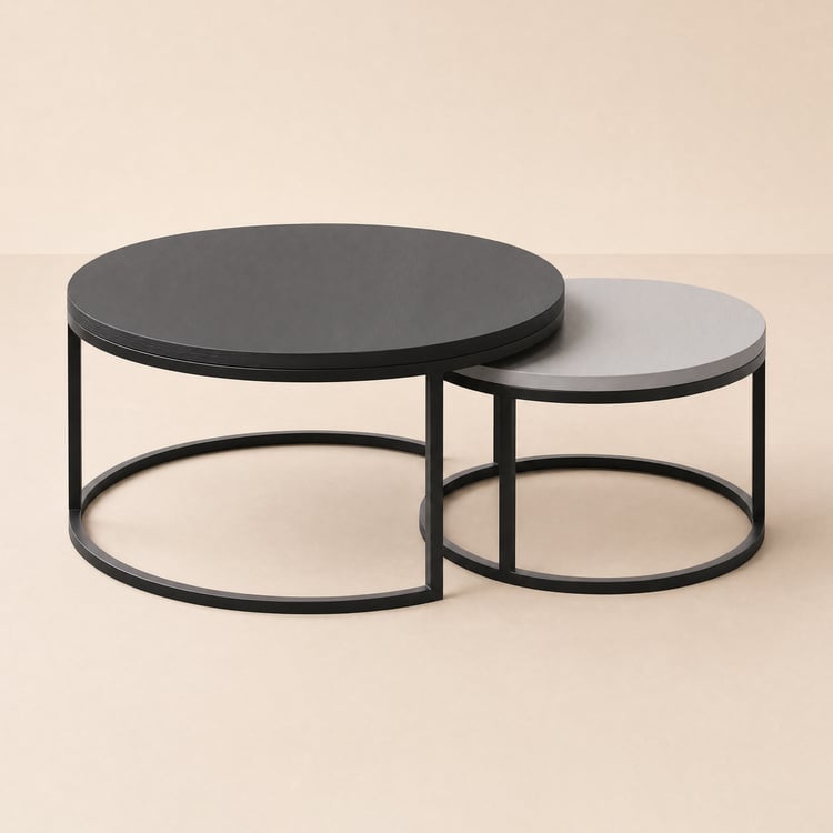 Round Coffee Table Fero 600 mm - 800 mm in Black Set of 2 Nesting Tables