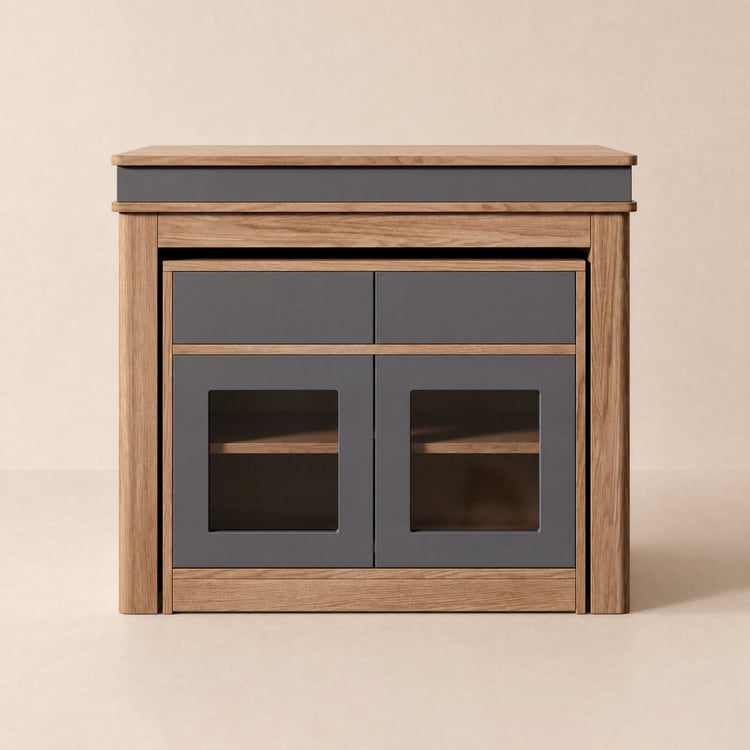 Extendable Wooden Dining Table with Sideboard for 4 Persons in Walnut and Grey, 180 cm