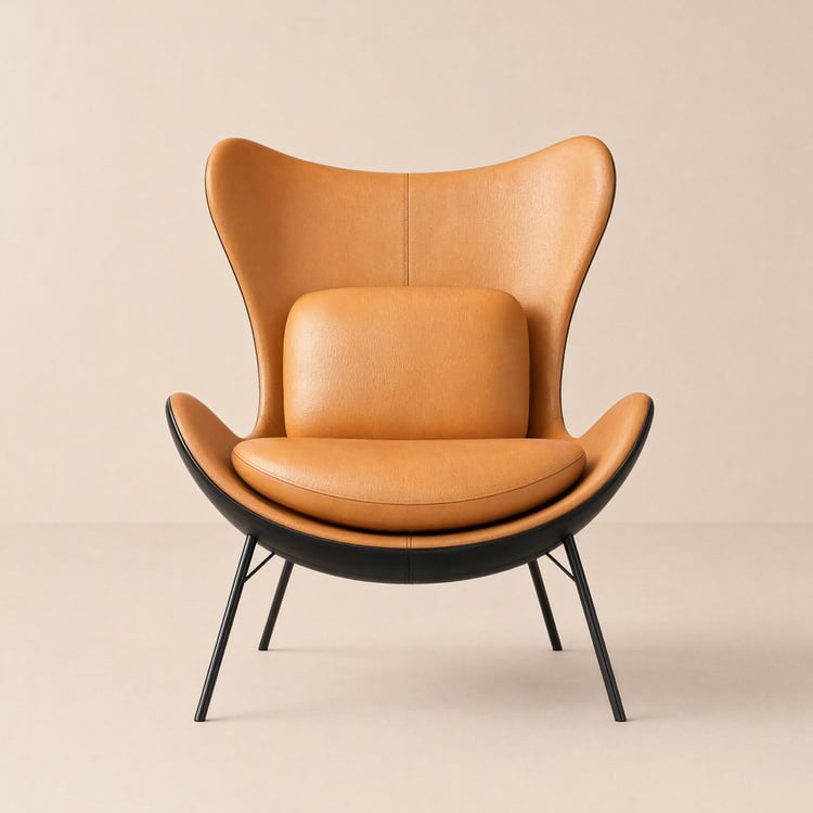 Faux Leather Wingback Slipper Accent Chair with Pillow & Metal Legs