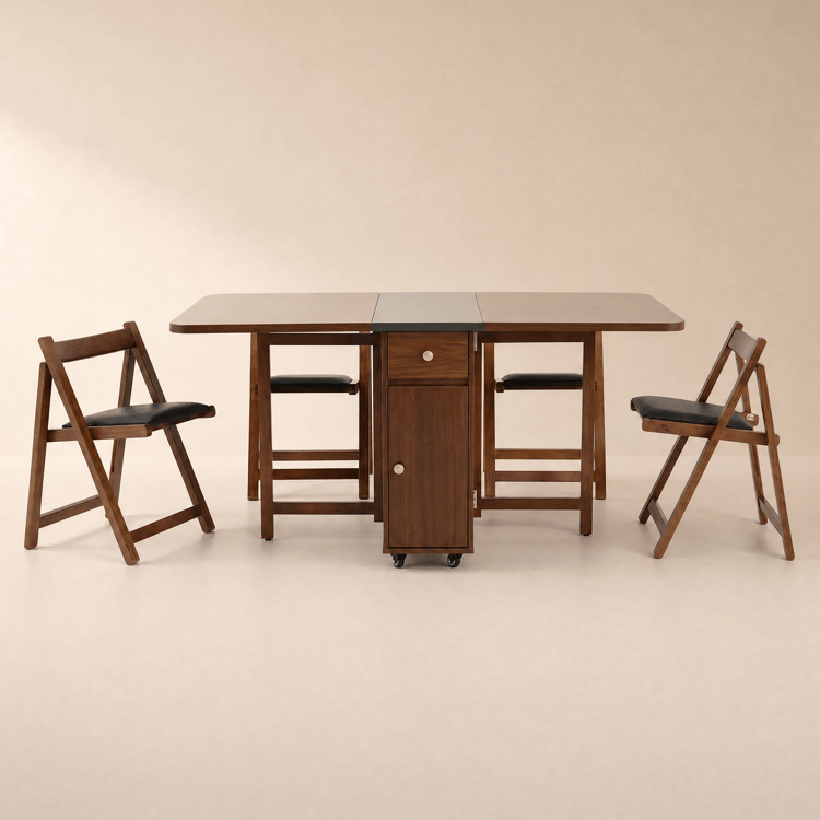 Ultic 5-Piece Modern 1502mm Rectangle Dining Table Set Ash Wood Foldable Walnut