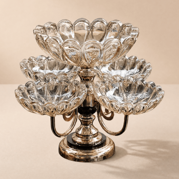Rotatable Glass Fruit Basket Multilayer Decor Bowl with Base in Rose Gold