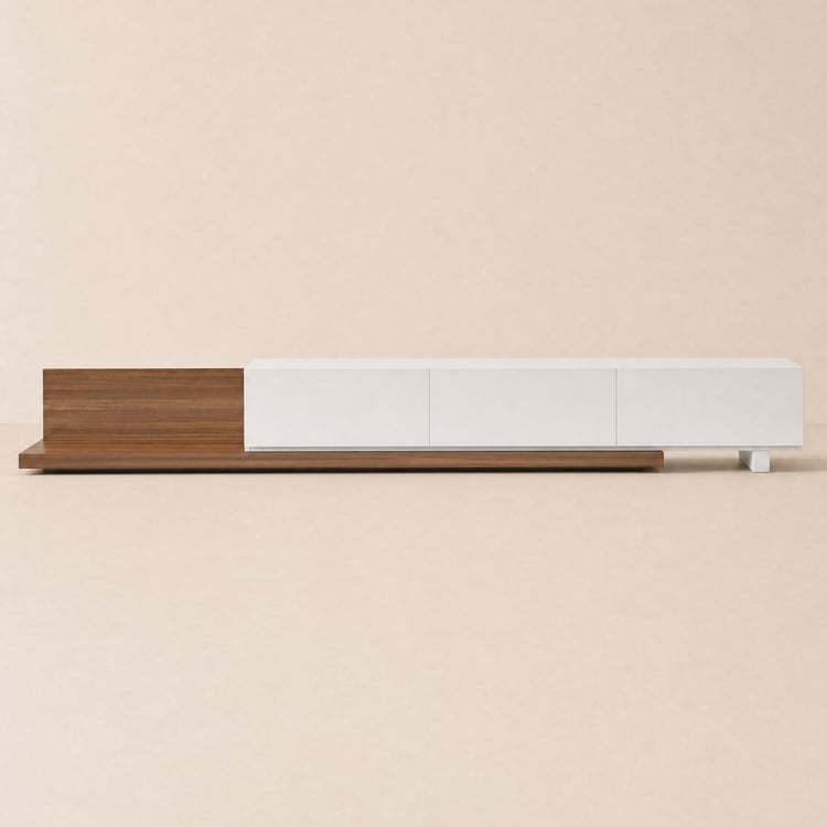 Extendable TV Lowboard Crator 840 mm - 1100 mm in Walnut and White with 3 Drawers