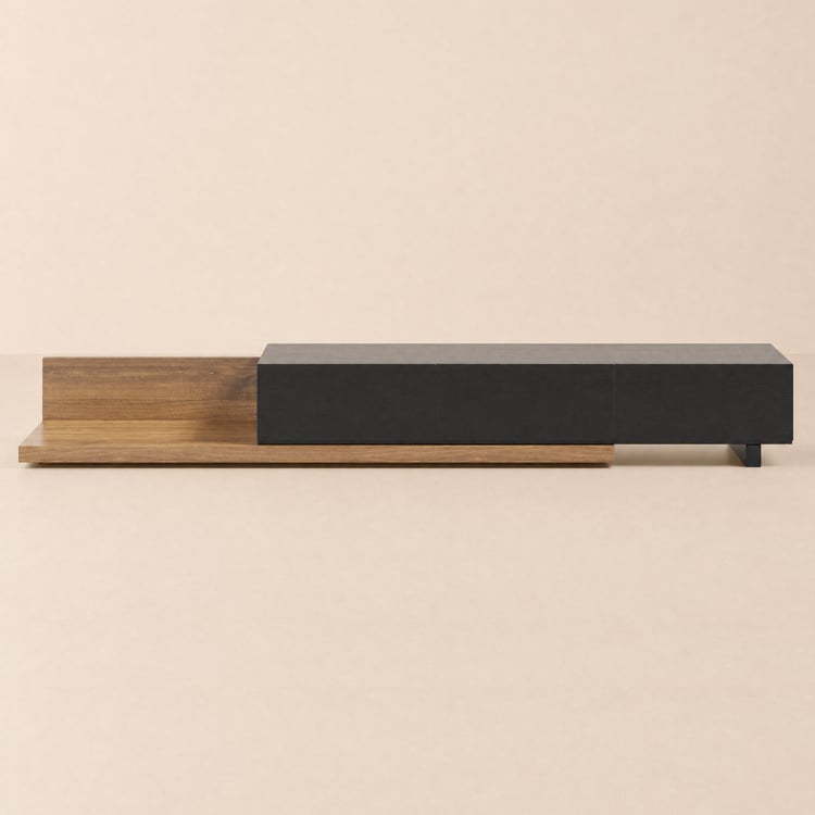 Ausziehbares TV-Lowboard Crator 84 - 110 cm in Walnuss und Schwarz mit 3 Schubladen