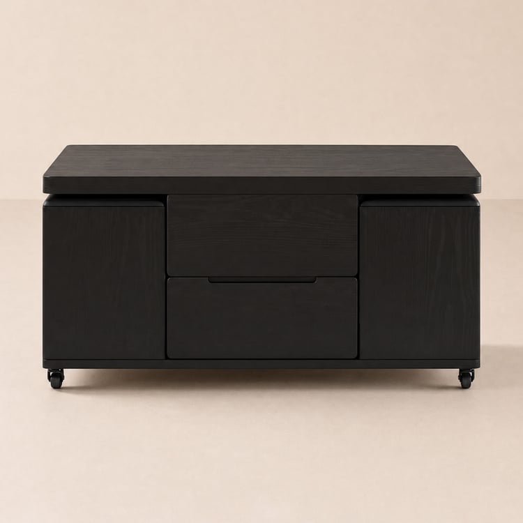 Foldable Height-Adjustable Coffee Table with 4 Stools and Storage in Black, 100 cm
