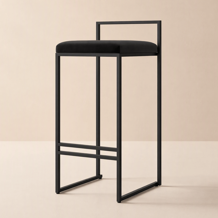 Modern Black Velvet Upholstered Counter Stools, 2 Pieces
