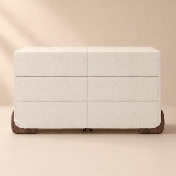 Curva 160 cm Boucle White 6-Drawer Dresser with Charging Station