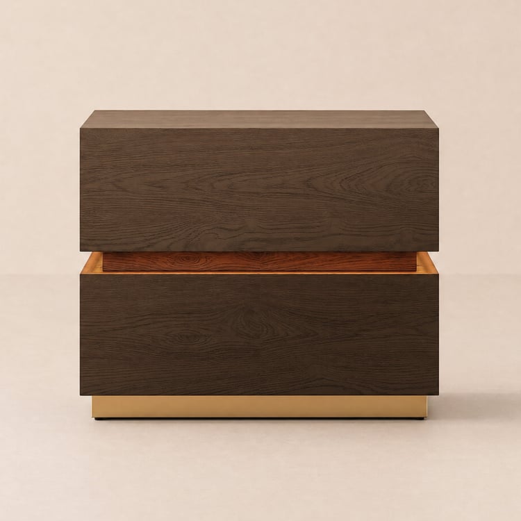 Lumio Walnut 2-Drawer LED Bedside Table with Charging Station