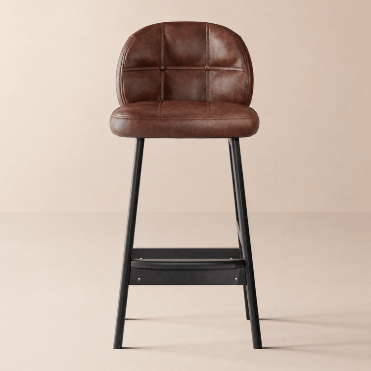 2 Pieces Rustic Bar Stools Upholstered in Brown with PU Leather and Backrest