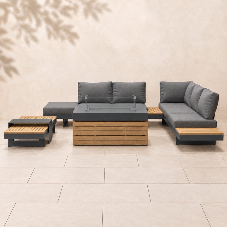 Tevara 4-Piece Outdoor Teak & Aluminium Modular Sofa Set with Coffee Table for 6 in Grey