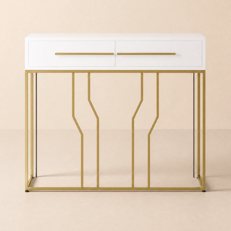 Modern 800 mm Narrow White Wooden Console Table with Drawers