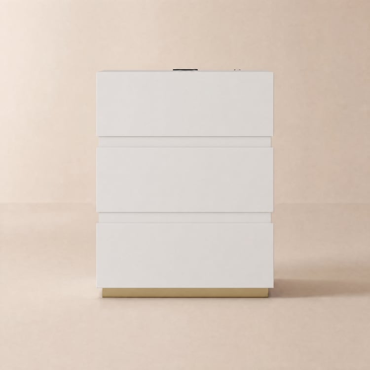 Lumio White 3-Drawer LED Bedside Table with Charging Station