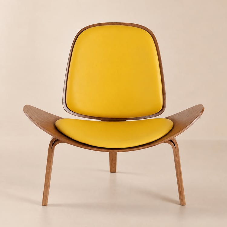 Faux Leather Tripod Slipper Accent Chair with Wooden Legs
