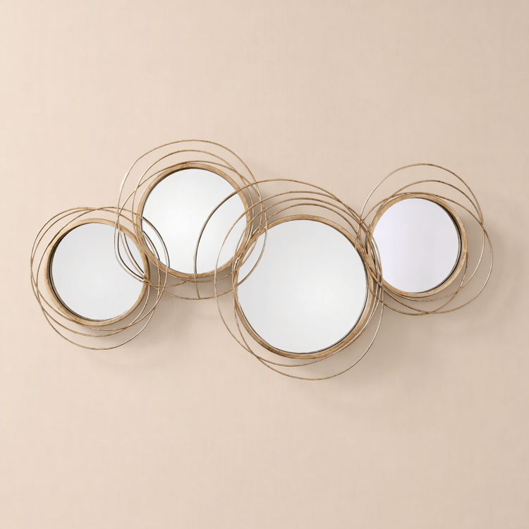 Modern Luxury Large Gold Round Wall Mirror Creative 3D Overlapping 4 Rings Metal Decor