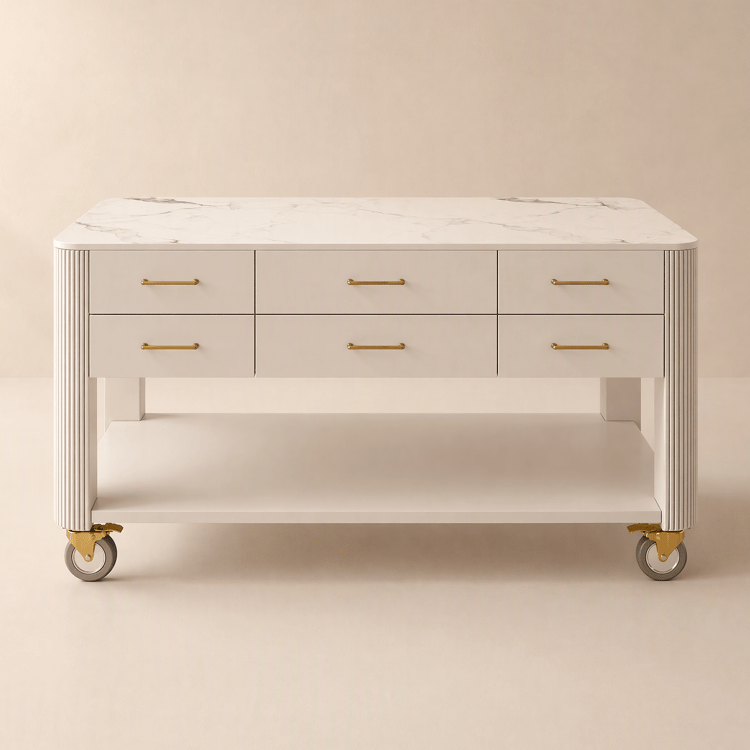 Modern 60" Wood Kitchen Island with Wheels & Cabinets