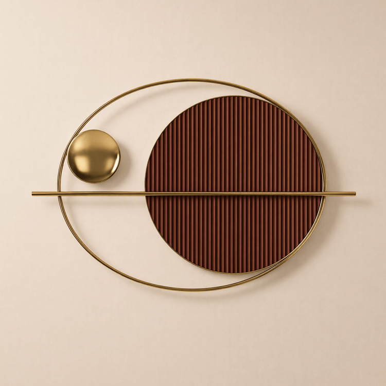 Modern Oval Geometric Metal Wall Decor Art Brown Metal Hanging Accents For Living Room